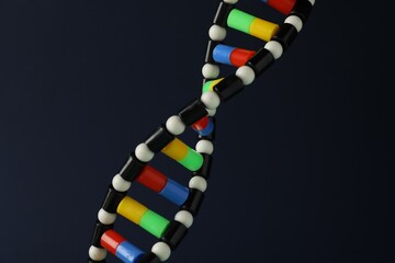DNA structure model on dark background, closeup