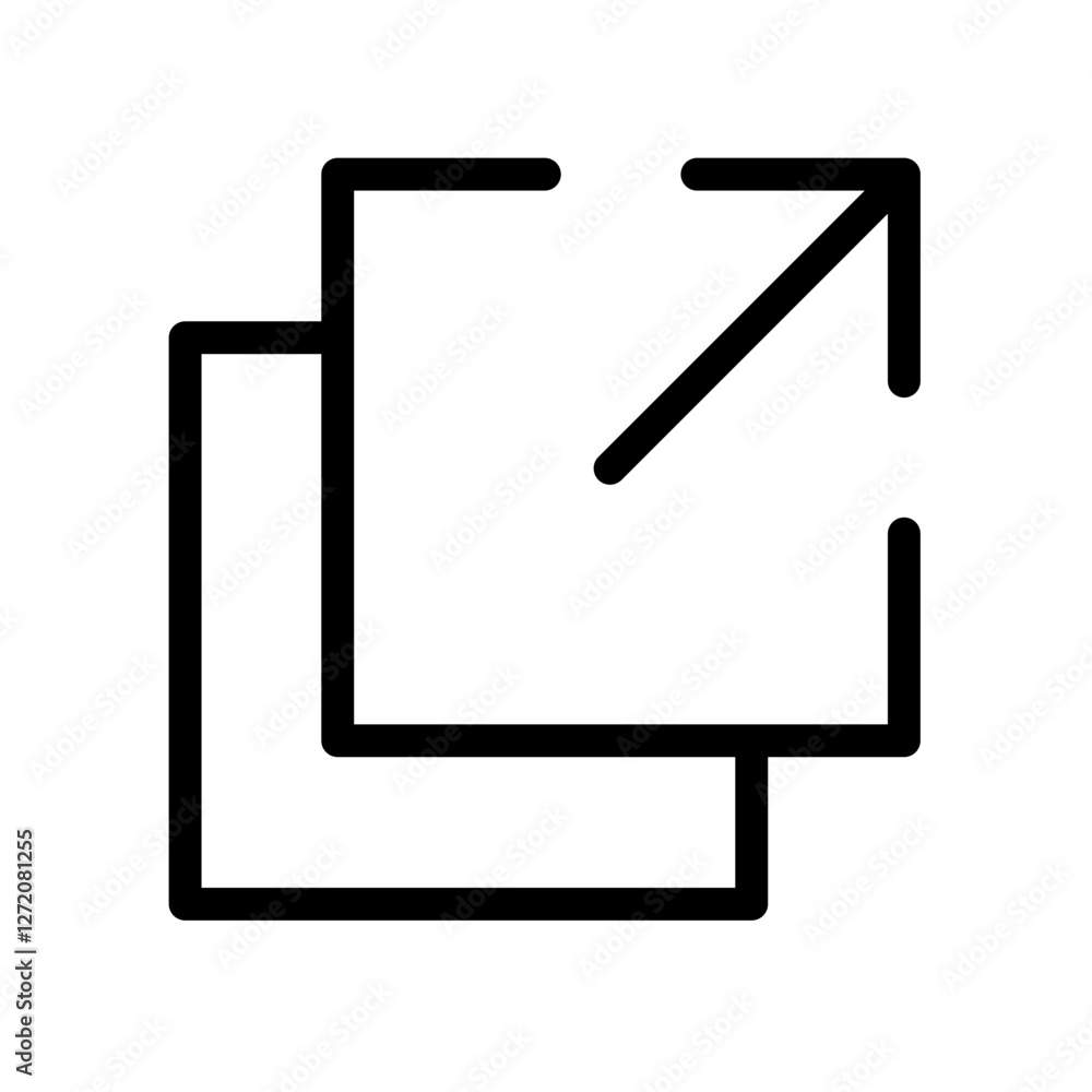 Poster line icon depicting overlapping and expanding squares representing growth and expansion concepts in 