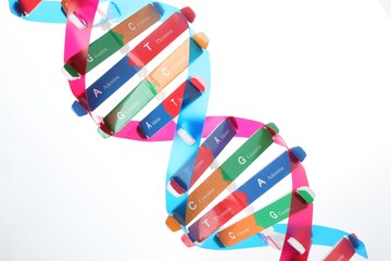 Colorful DNA structure model on white background