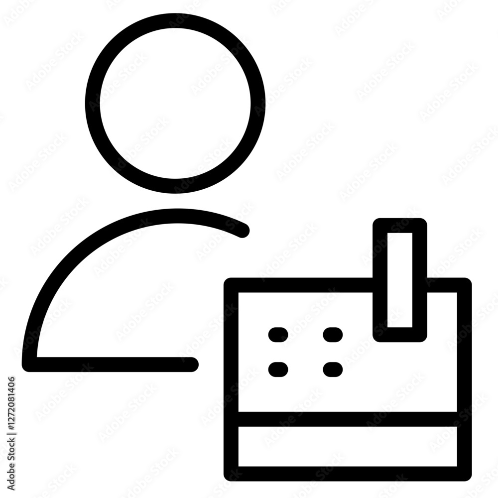 Poster minimalist line icon representing a person with a container design by the side in a simple vector st