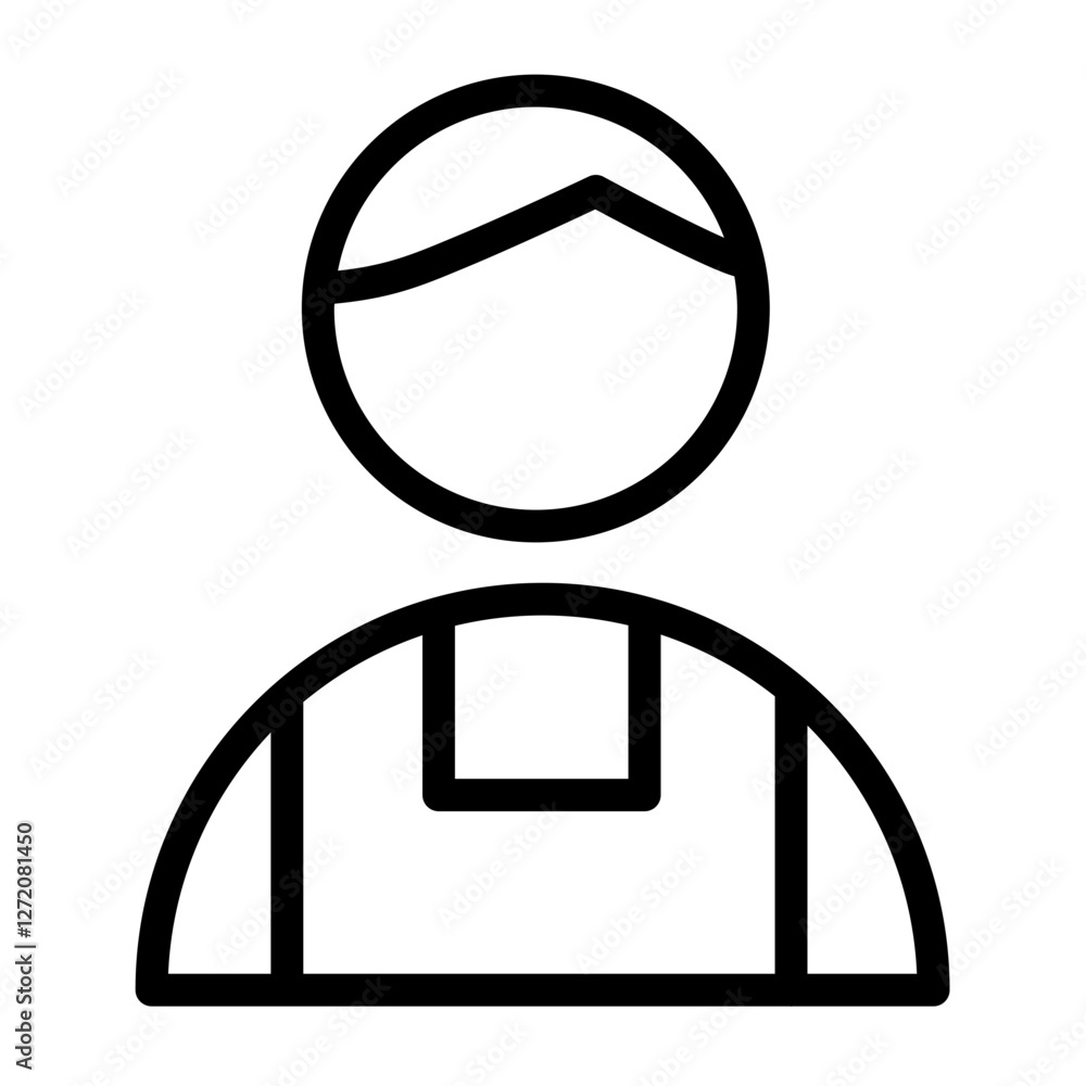 Poster simplistic line icon depicting a person in an apron representing a worker or service role in a neutr