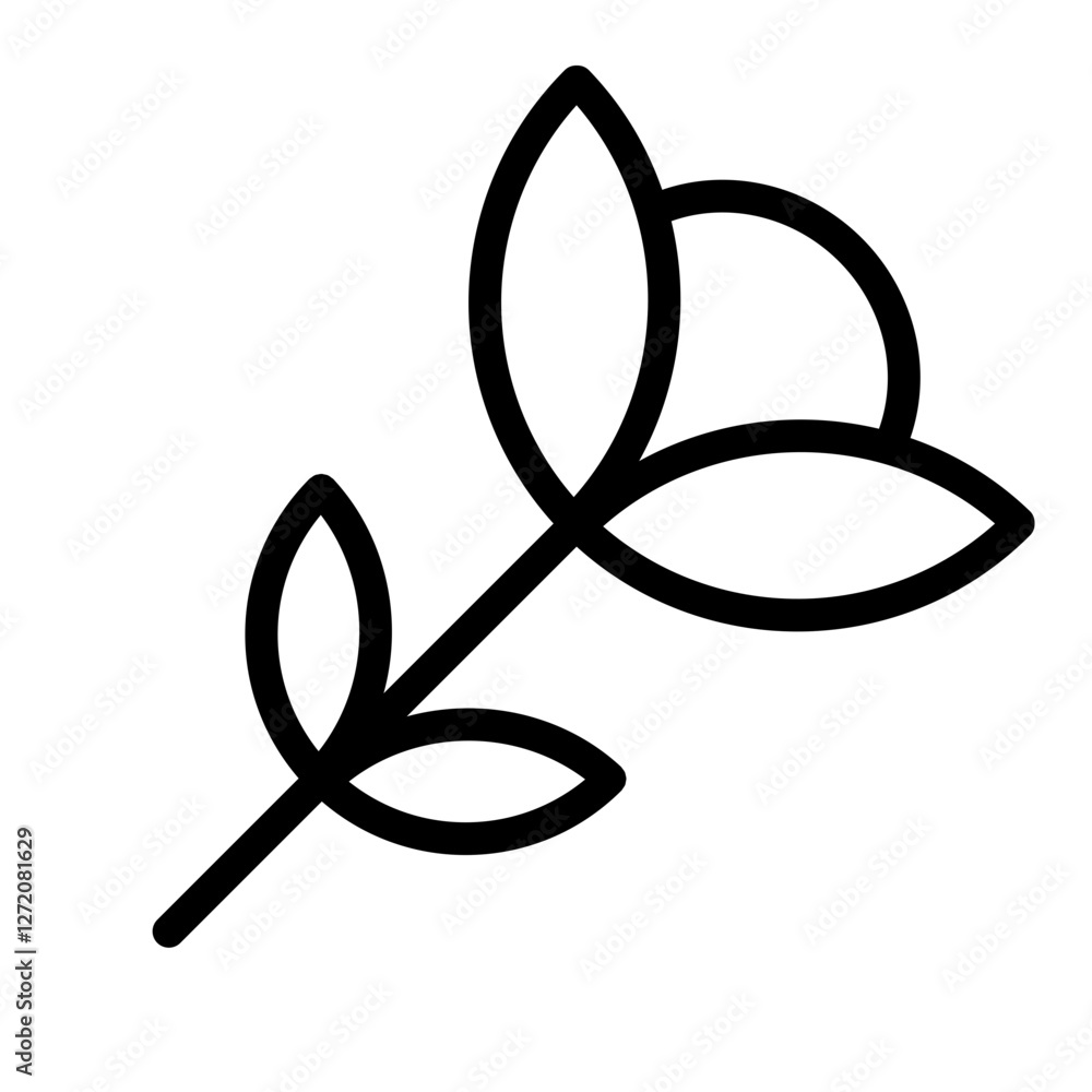 Poster elegant line icon design of a floral element featuring a rose with leaves in a minimalistic style fo