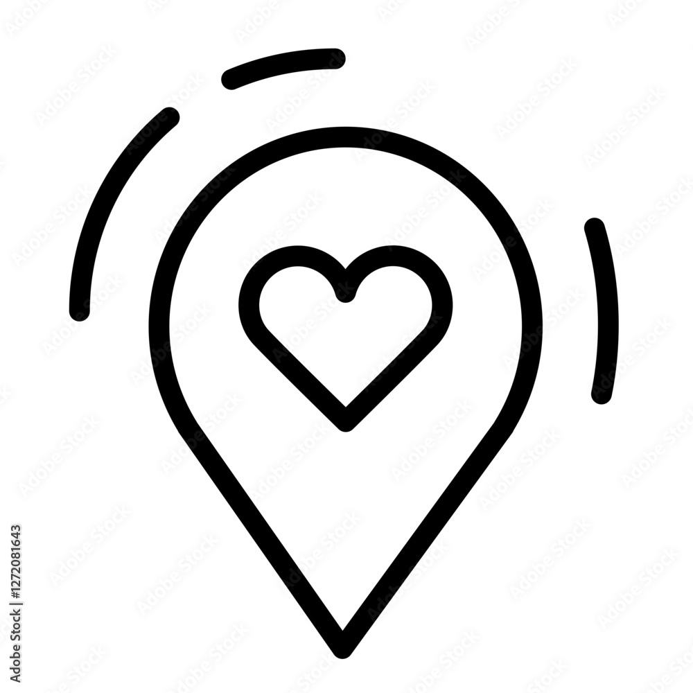 Poster heart shaped location pin icon representing love and connection in digital mapping and navigation co