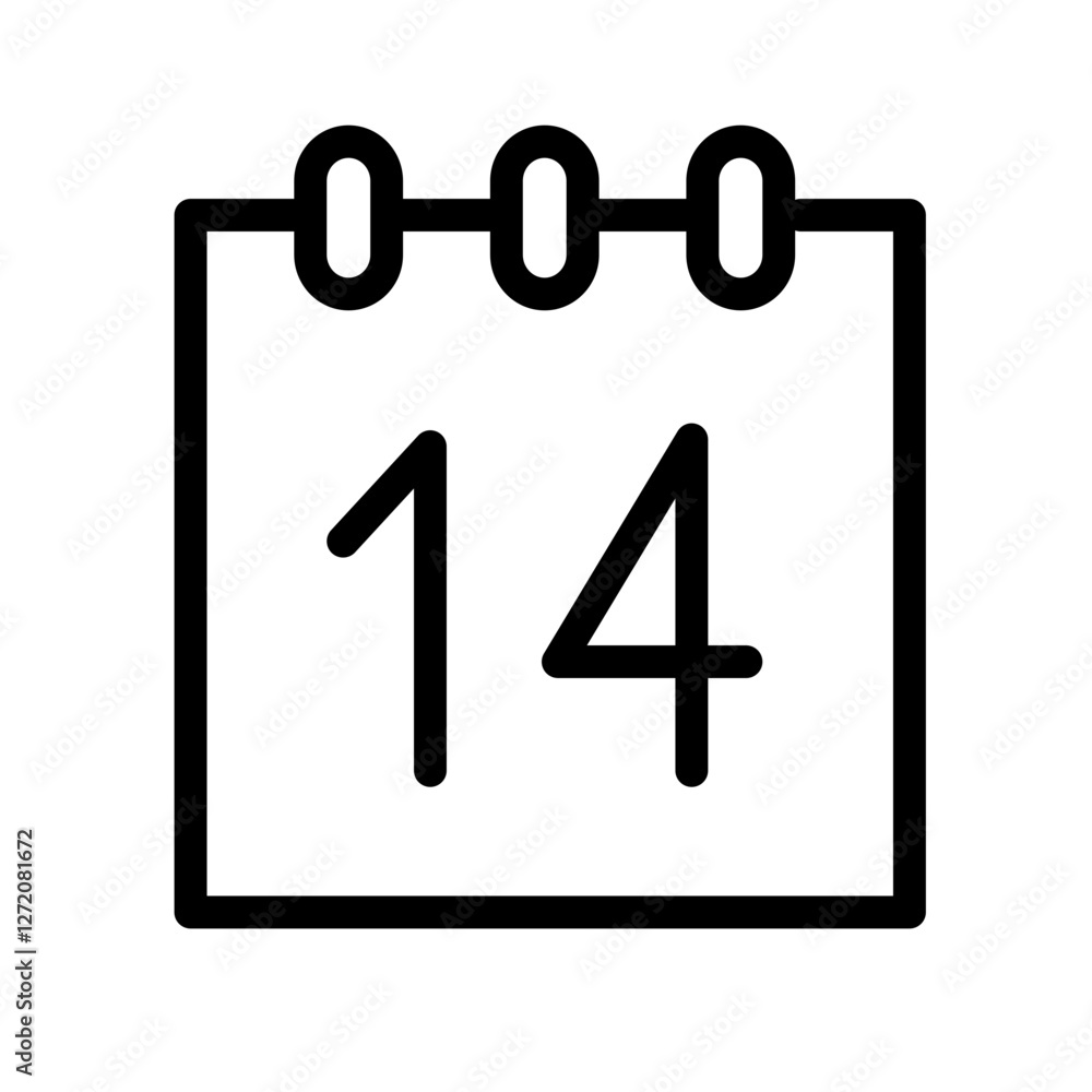 Poster Simple line icon representing a calendar with the date 14 highlighted in a modern design