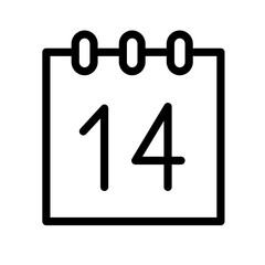 Simple line icon representing a calendar with the date 14 highlighted in a modern design