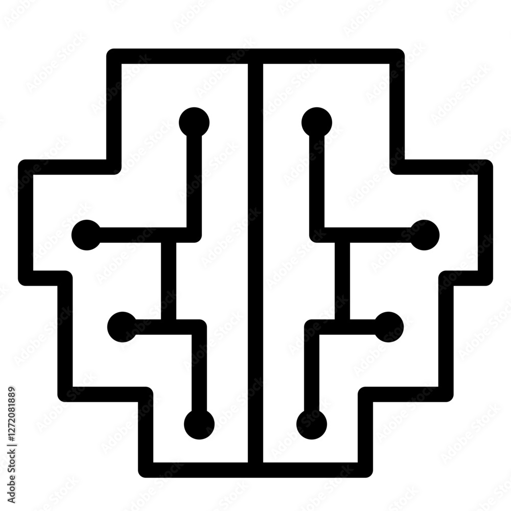 Poster modern line icon representing the concept of artificial intelligence and neural networks in technolo