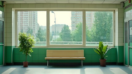 Bright Sunlit Waiting Room with City View