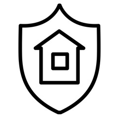 Line icon representing home security assurance with a shield and house design, suitable for safety related content and discussions