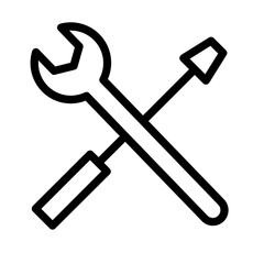 Line icon vector illustration depicting crossed wrench and screwdriver symbolizing repair and maintenance tasks