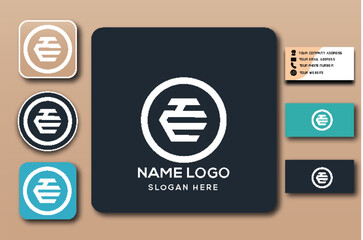 Logo design mockup with business card and app icon.