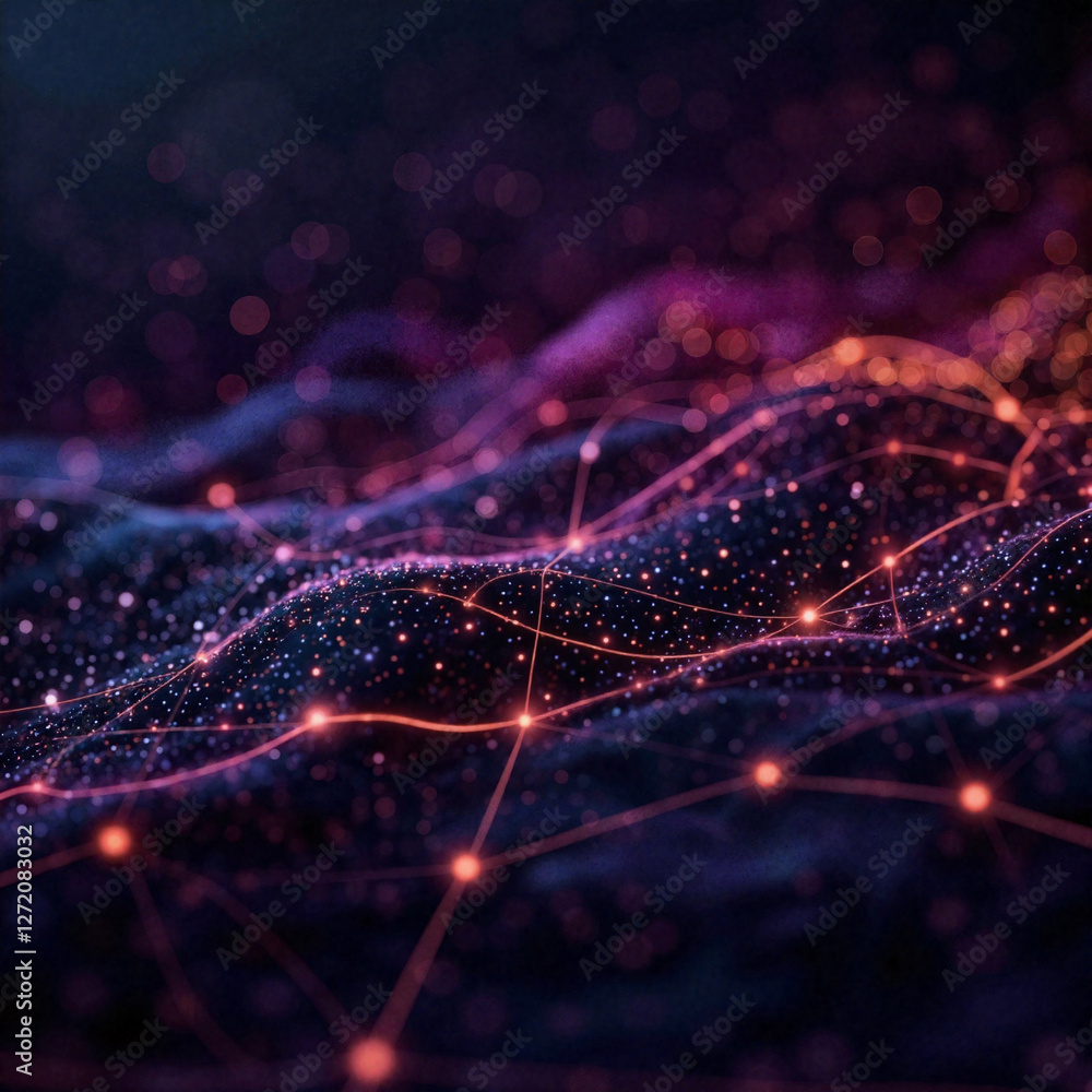 Poster futuristic abstract gradient with bokeh and grid overlay, advanced technology