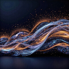 Obraz premium Elegant abstract wave design with silver light and navy background, modern art