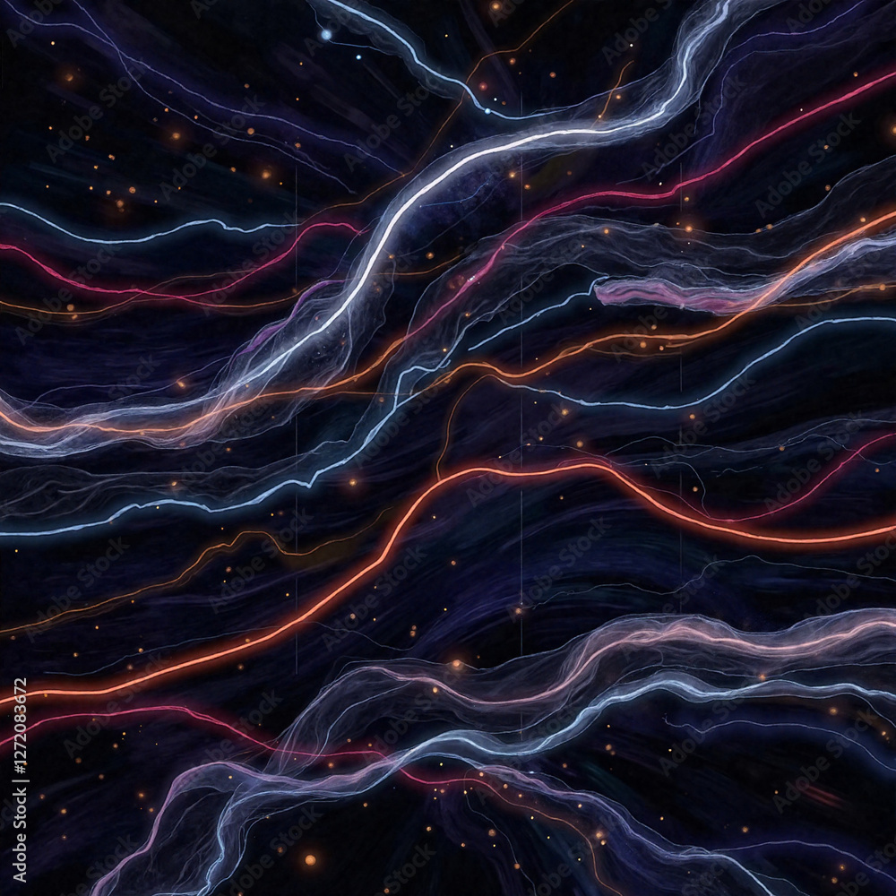 Poster abstract digital grid with glowing lines on dark backdrop, futuristic design