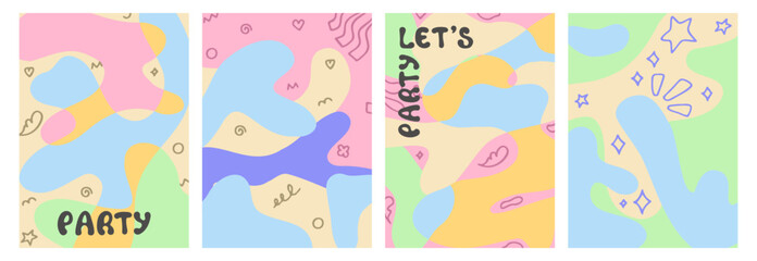 Pastel Party Invitation with Abstract Shapes and Lettering