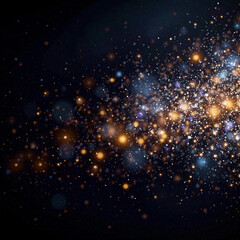 Fototapeta premium Abstract particles scattering in deep navy background, visual elegance