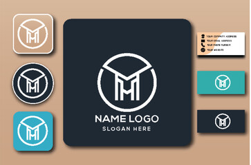 Logo presentation with business card and app icons.