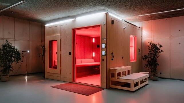 A soundproof room with warm, ambient lighting and acoustic panels, offering a space of solitude and focus, ideal for scientific exploration.