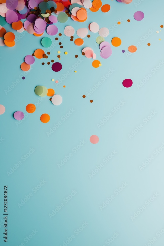 Aufkleber a blue background with a bunch of colorful confetti scattered all over it. the confetti is in variou