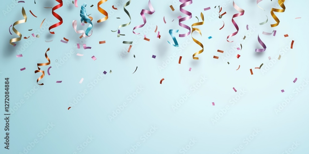 Poster a colorful stream of confetti is falling from the sky. the confetti is in various colors and is scat