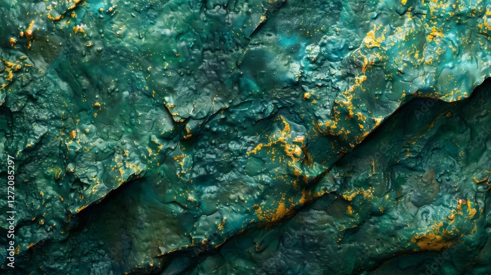 Aufkleber Intricate textures and patterns in shades of teal and gold create a visually stunning surface that appears to change with the light, revealing its unique structure and allure.