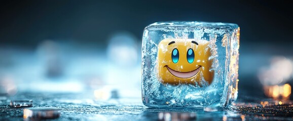 Ice cube emoji with frozen texture and shine
