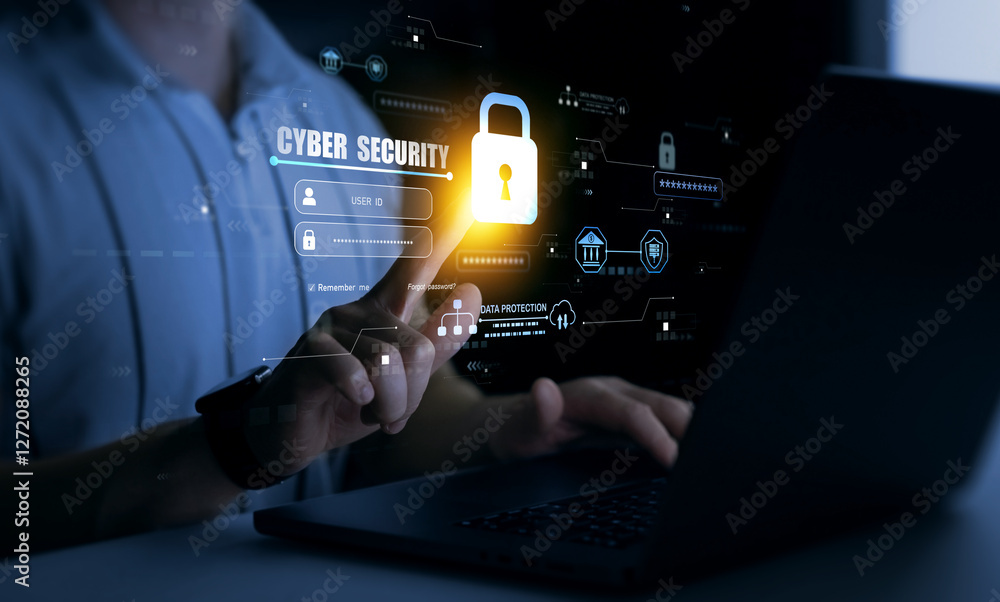 Poster cyber ​​network security and data protection in network.protecting personal data information and dat