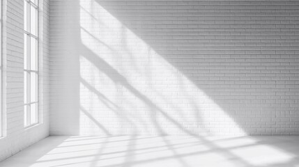 Obraz premium White Brick Wall Room with Natural Shadows