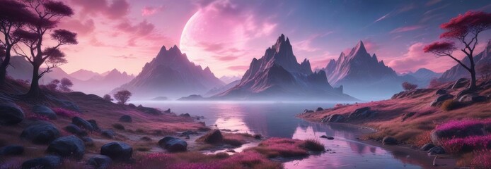 Obraz premium Dreamy, ethereal landscape with swirling blue and pink hues blending together , watercolor effects, serene atmosphere