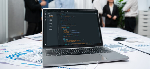 Software development programming on computer screen for brisk application and program coding