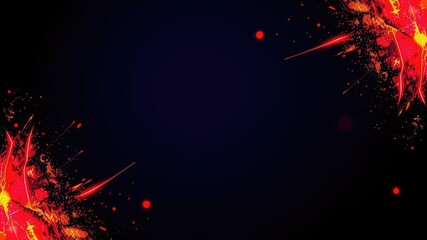 Energetic neon red and gold clashing on a deep navy backdrop, shimmering mosaic, radiant collision