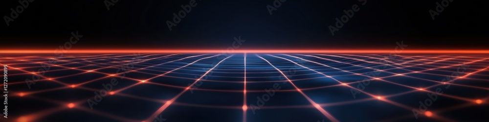 Poster a black and red background with a grid of dots. the dots are lit up and appear to be connected to ea