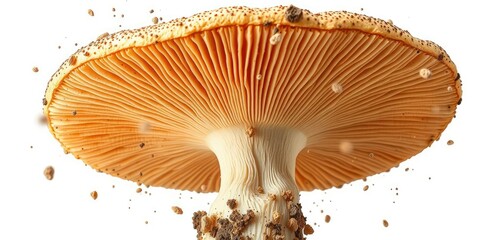 explosion mushroom isolated on white background, fungal growth, mycelium