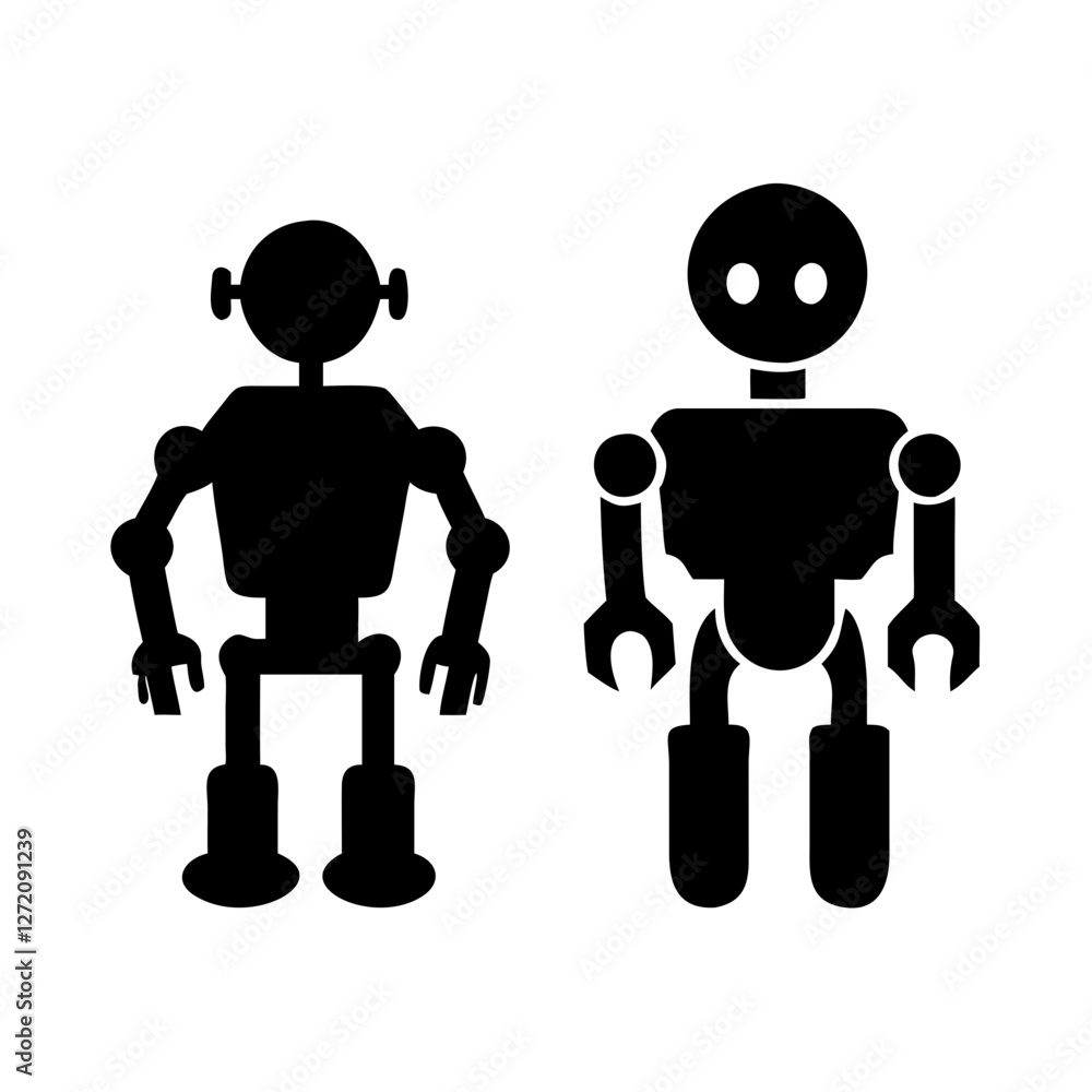 Aufkleber vector art of two robots standing side by side isolated on white background, representing the future