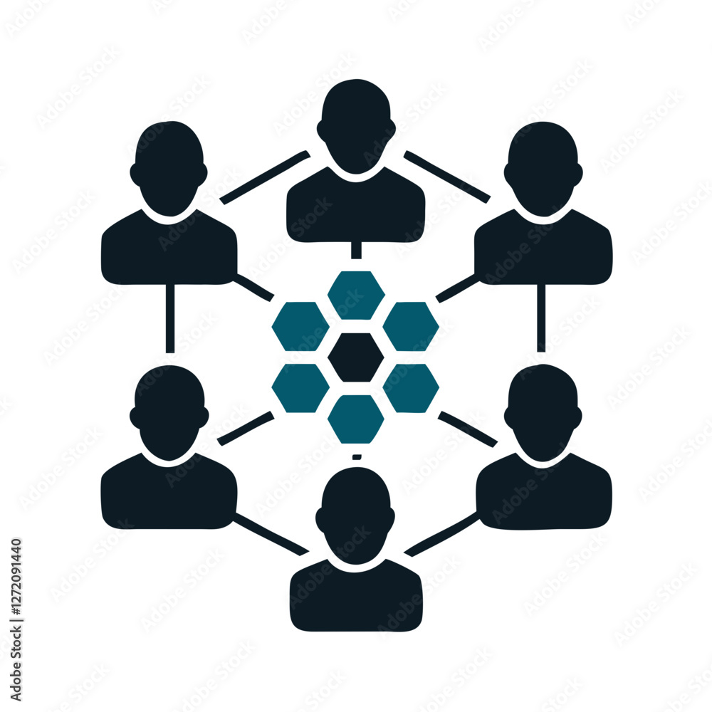 Poster vector art of teamwork and networking concept with connected people, isolated on white background