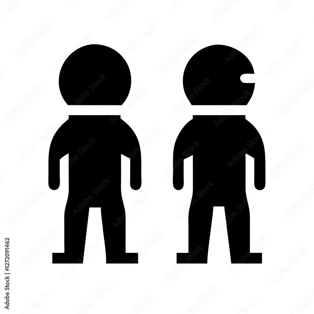 Poster vector art of two astronauts in spacesuits standing side by side isolated on white background, repre
