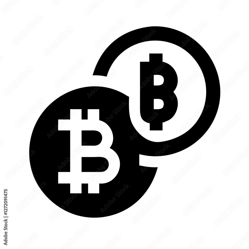 Poster vector art of two bitcoin coins overlapping each other, representing digital currency and finance, i