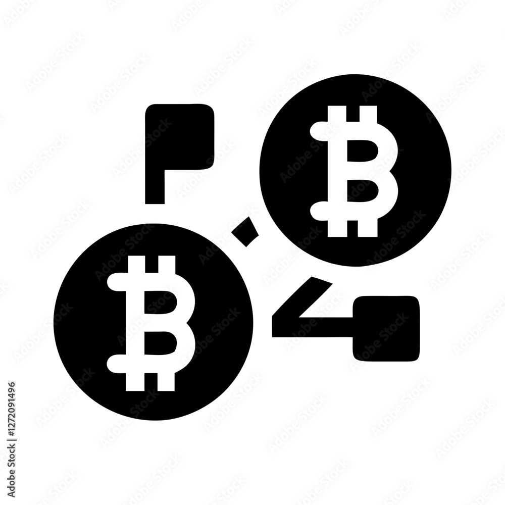 Poster vector art of two bitcoin coins connected by a network, representing digital currency transactions, 