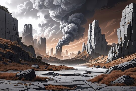 Smoke Colored Bold Rugged Concrete Landscape Artwork