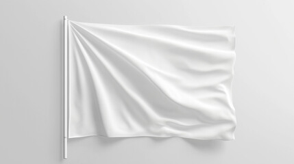 realistic white vertical flag mock up , hanging on a pole,  waving in the air,  isolated on white  background  for designs 