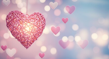 Pink Heart Valentine's Day Decor - Romantic Valentine's Day featuring a pink heart ornament, symbolizing love, romance, affection, hope, and celebration. Perfect for cards, websites, and social media