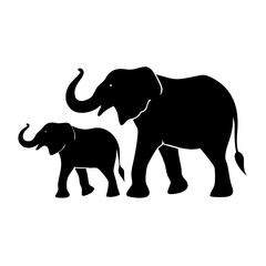 Obraz premium Vector art of silhouette of an elephant family, a majestic representation of wildlife isolated on white background