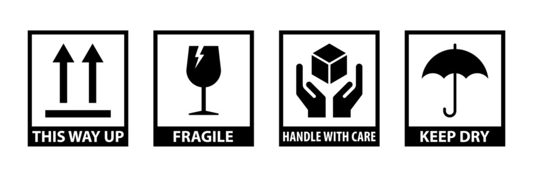 Packaging symbols. Handle with care. Fragile symbol set