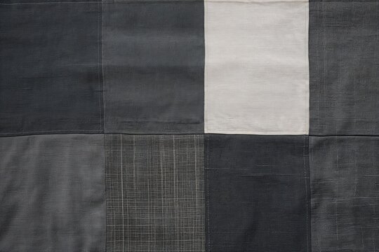 Charcoal Grey Patched Canvas Fabric with Soft White Gradient and Textured Design