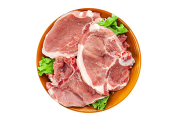 Raw pork on bones meat fresh tasty food dish delicious gourmet food background on the table rustic food top view copy space