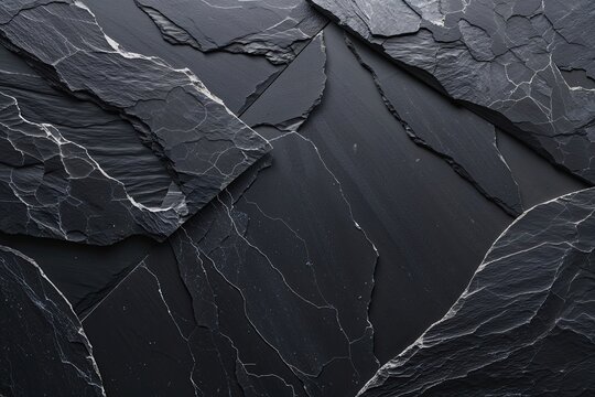 Unique Textured Deep Black Slate Surface with Artistic Patterns for Background Designs