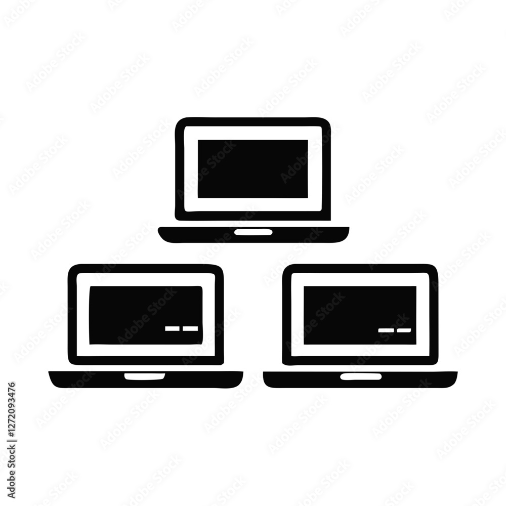 Fototapete vector art of three laptops arranged in a group for networking isolated on white background