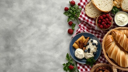 Close-up view of a colorful picnic setup featuring fresh food, a basket, and a hat on lush green grass, perfect for enjoyment