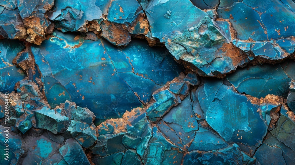Aufkleber close up view of a vibrant turquoise mineral rock showing a range of textures and colors. the rough 