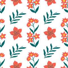 Seamless spring pattern with flowers. Vector hand draw print.