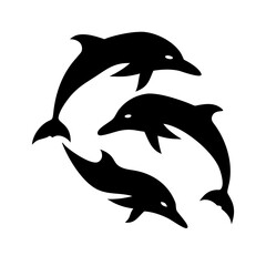 Fototapeta premium Vector art of three dolphins jumping in a circle, isolated on white background, a playful scene of marine life in a minimalist design